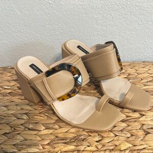 French Connection Elegant Tan Block Heel Sandals Size 6